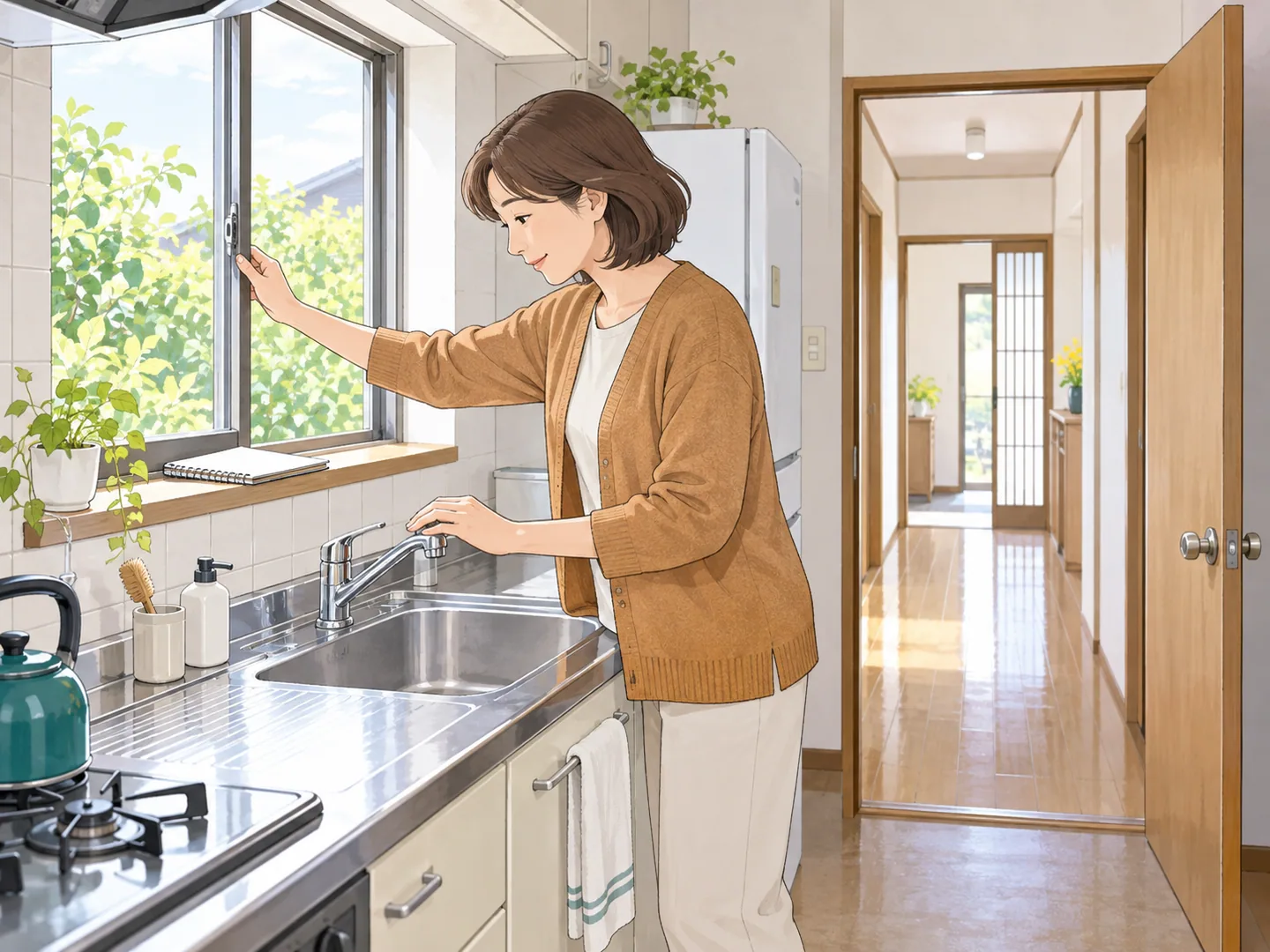 換気や水回りなど家の状態を確かめるのイラスト
