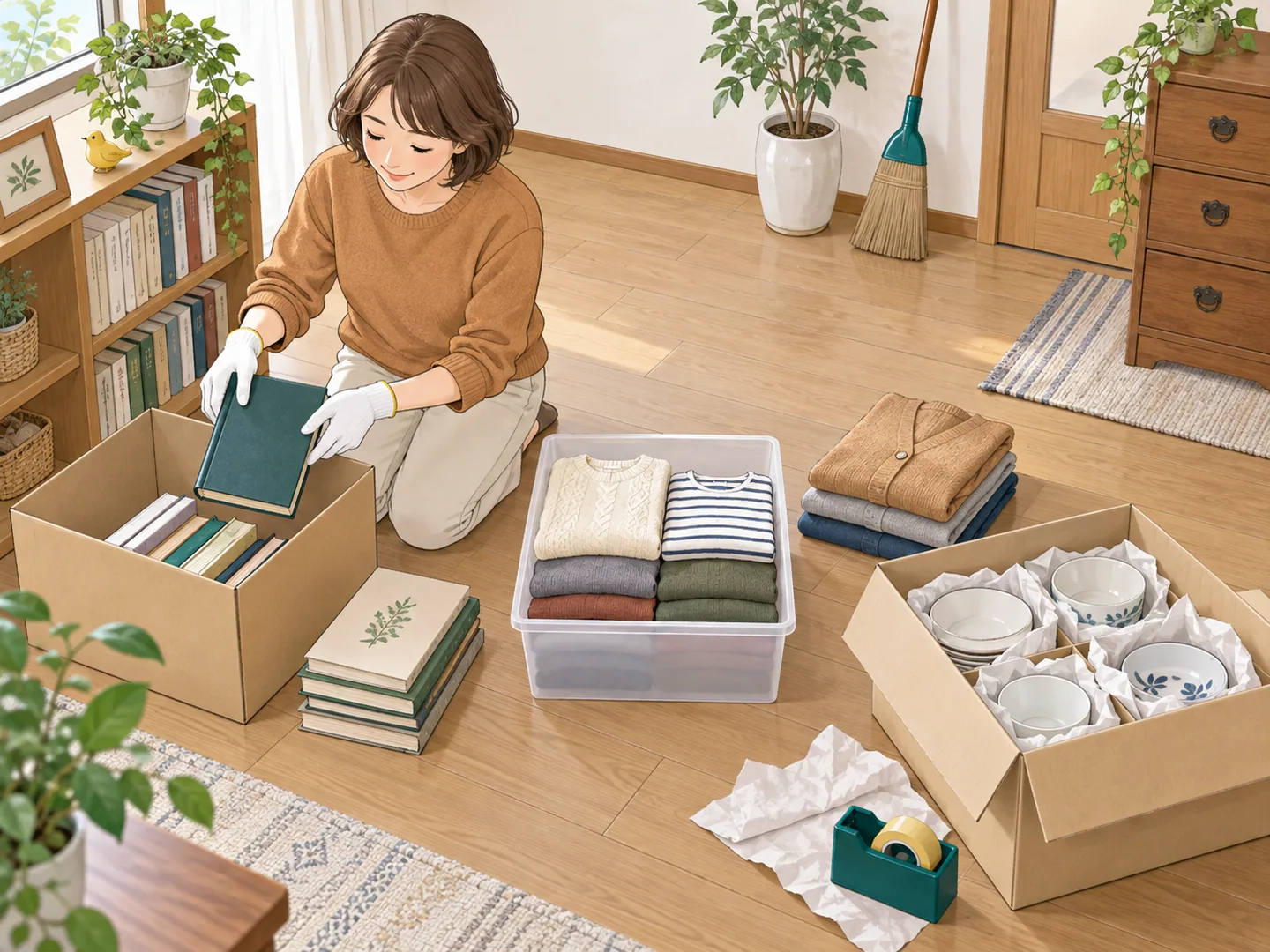 一か所ずつ種類を分けて整理するのイラスト