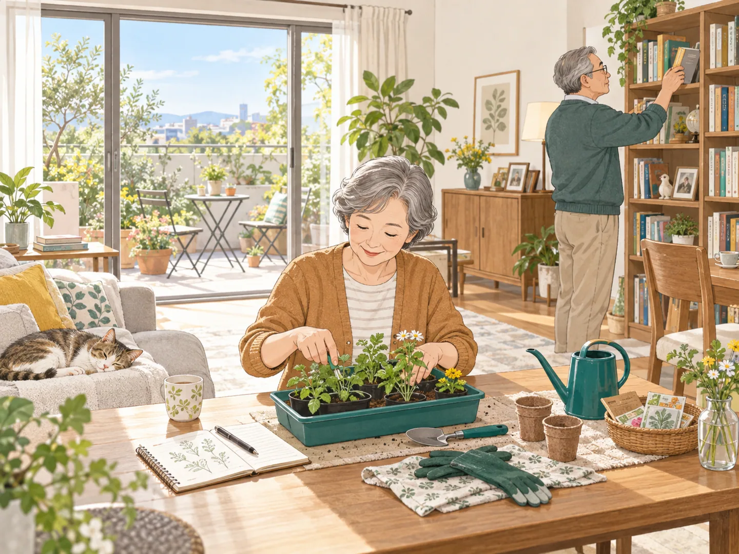 好きな本や庭仕事を楽しむ、これからの暮らしのイラスト