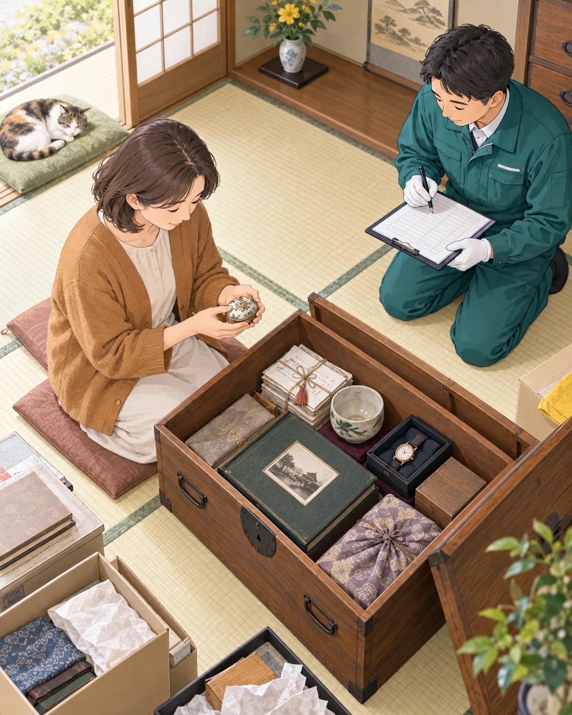 遺品を一つずつ確かめるのイラスト