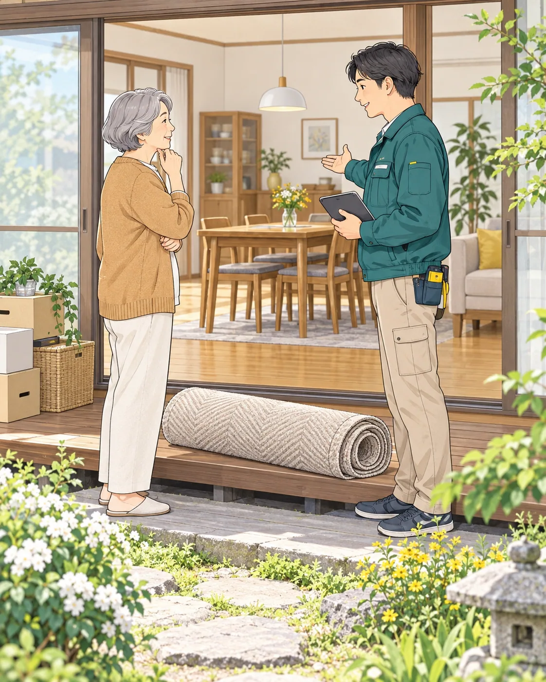 住まいの次の使い方を現地で相談するのイラスト